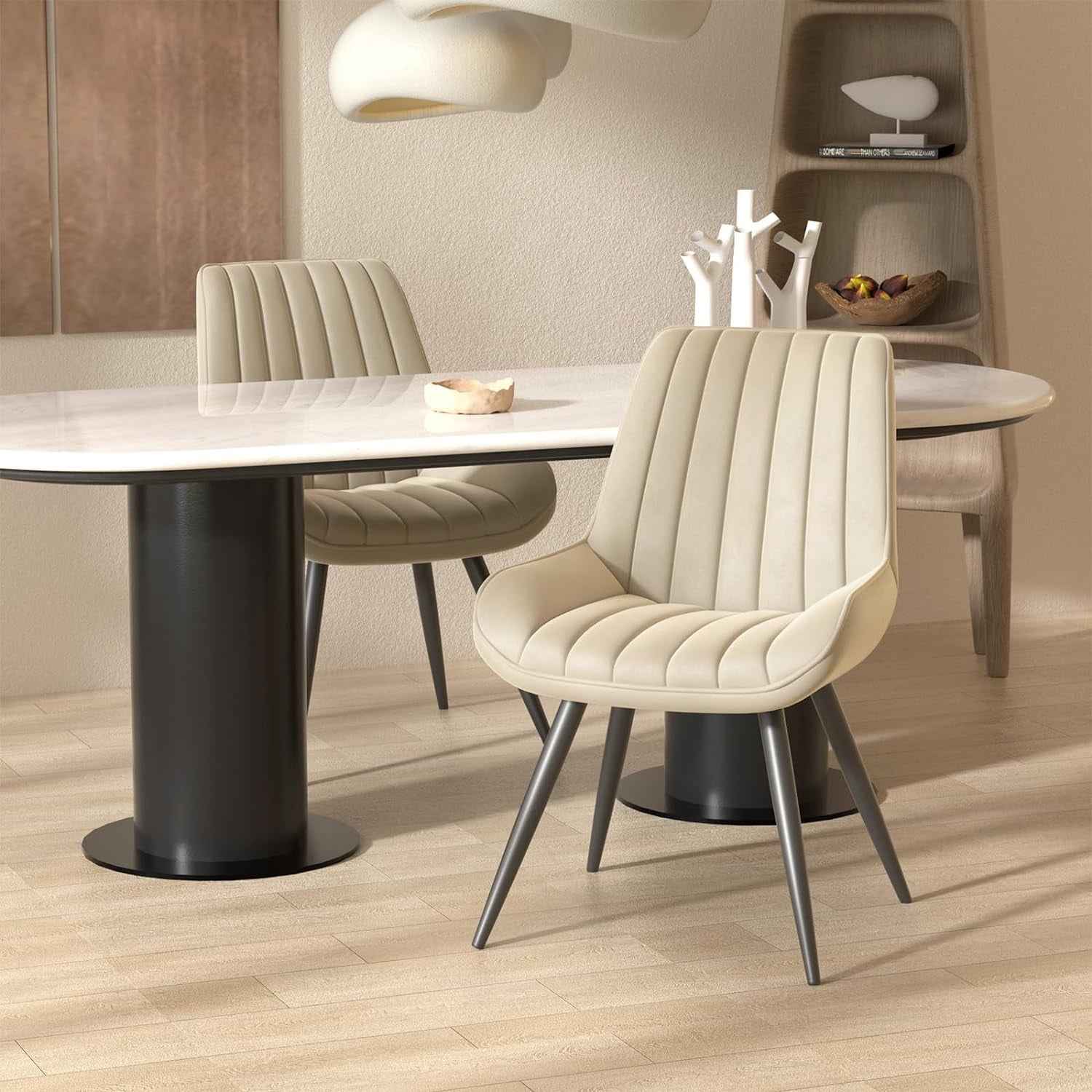 Hawsaiy Modern Upholstered Dining Chairs Set of 4, Comfy Kitchen Side Chairs with Thick Cushions & Metal Legs, Beige