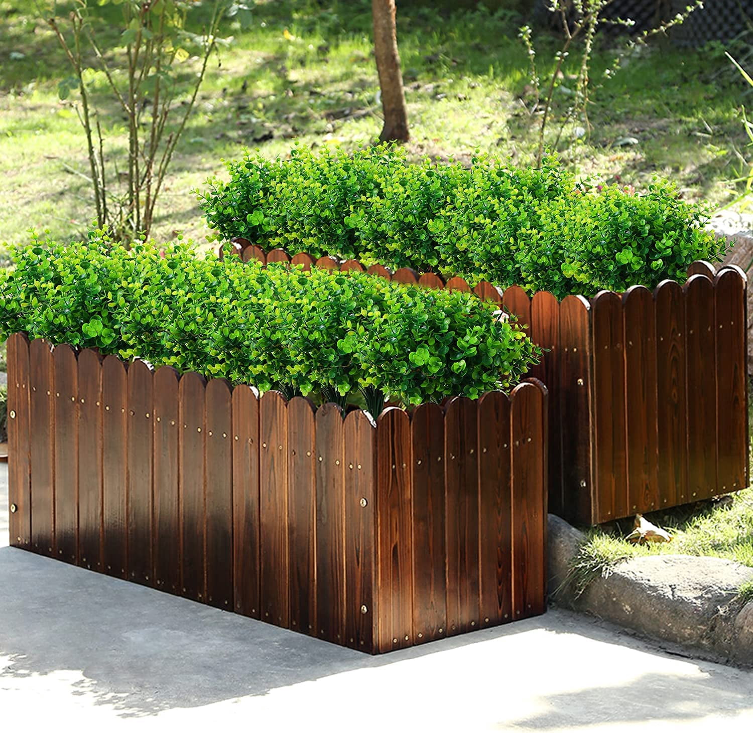 12 Bundles Artificial Greenery Plants, Faux Outdoor UV Resistant Fake Eucalyptus Bushes for Garden Porch Window Box Filler Indoor Home Decoration (Green)