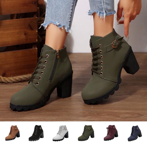 Women's Ankle Boots Round Toe Side Zipper Medium Block Heel Spring Fall New Arrival Solid Color Casual Fashion Booties Wine 9(42)