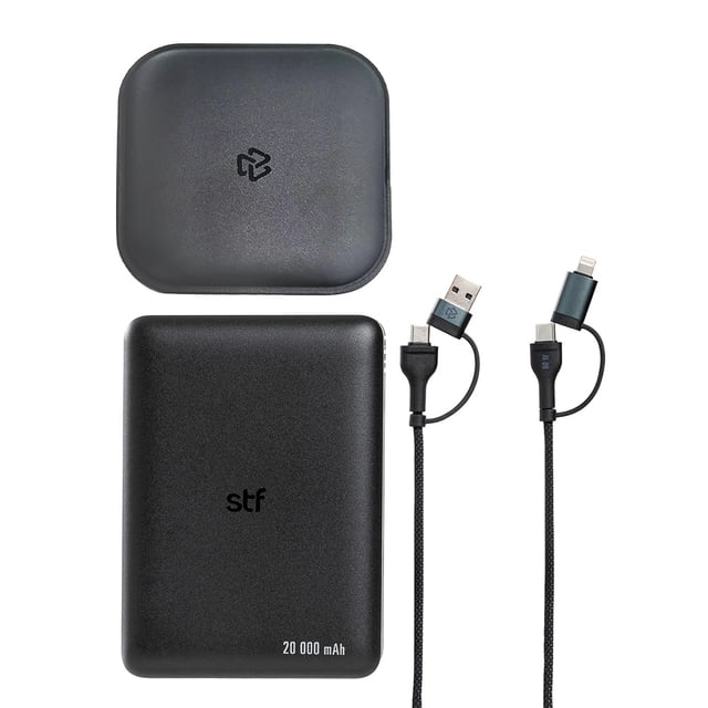 Combo Travel 3 En 1 Con Cargador De Pared Internacional 65W + Batería Recargable 20 000 Mah + Cable 4 En 2 De 1.8M marca STF
