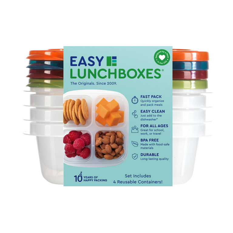 Easylunchboxes - Bento Snack Boxes - Reusable 4-Compartment Food Containers for School, Work and Travel, Set of 10, (Classic)