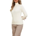 thumbnail image 4 of INSPIRE CHIC Mock Neck Sweater for Women's  Long Sleeve Ribbed Knit Pullover Top XS Beige, 4 of 6