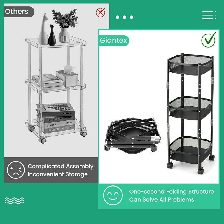Gymax Heavy Duty Steel 3-Tier Rotating 1-Second Folding Movable