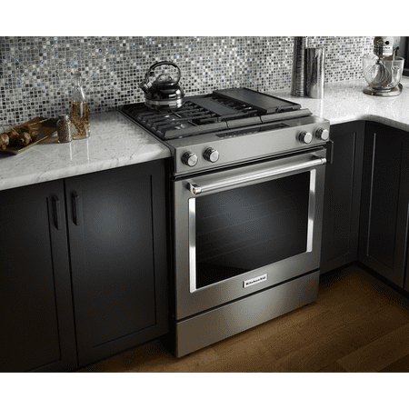 KitchenAid - 6.4 Cu. Ft. Self-Cleaning Slide-In Dual Fuel Convection Range - Stainless steel