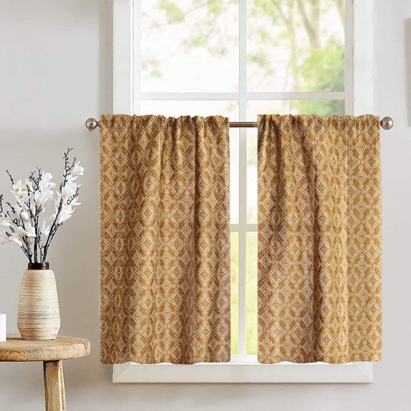 Jacquard Tribal Diamonds Café Tier Curtains Window Treatment Kitchen Home Décor