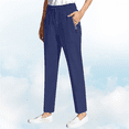 thumbnail image 2 of Women's Pants BWASD Casual Straight Leg Trousers with Pockets Adjustable Slim-Fit Stretchy Cropped Tapered Navy S-XXXL Business Office Outfit Ladies Slacks, 2 of 8