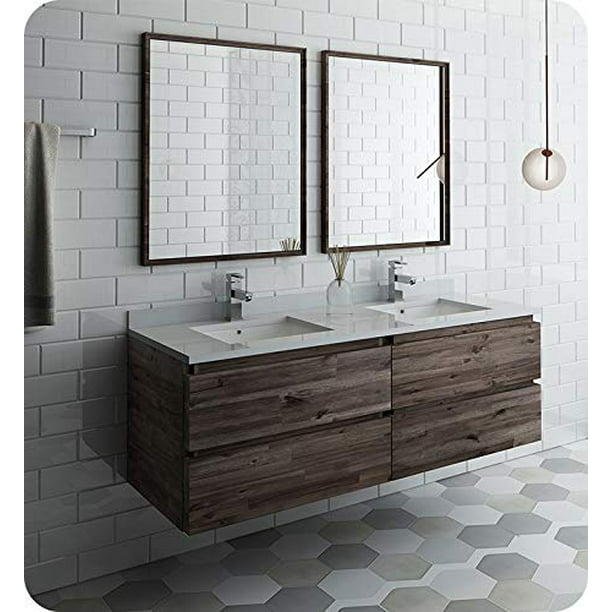 Double Sink Modern Bathroom Vanity, Wall Mirror For 60 Inch Vanity Double Sink