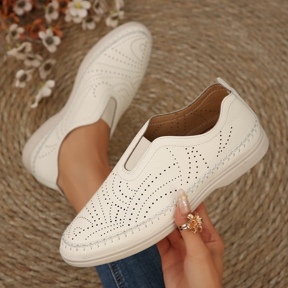 Xucatan Women's Breathable Perforated Vegan Leather Loafers with Hollowed-Out Detail, Round Toe Slip-On Flat Shoes with Cushioned Orthopedic Footbed, Lightweight Non-Slip Sole Comfortable Flats Gift