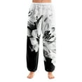 thumbnail image 2 of WTOBBY Women's Long Pants with Cuffed Hem and Retro Print, Suitable as Casual Pants or Pajama Pants for Comfortable Wear and Relaxation,Black 2XL, 2 of 6