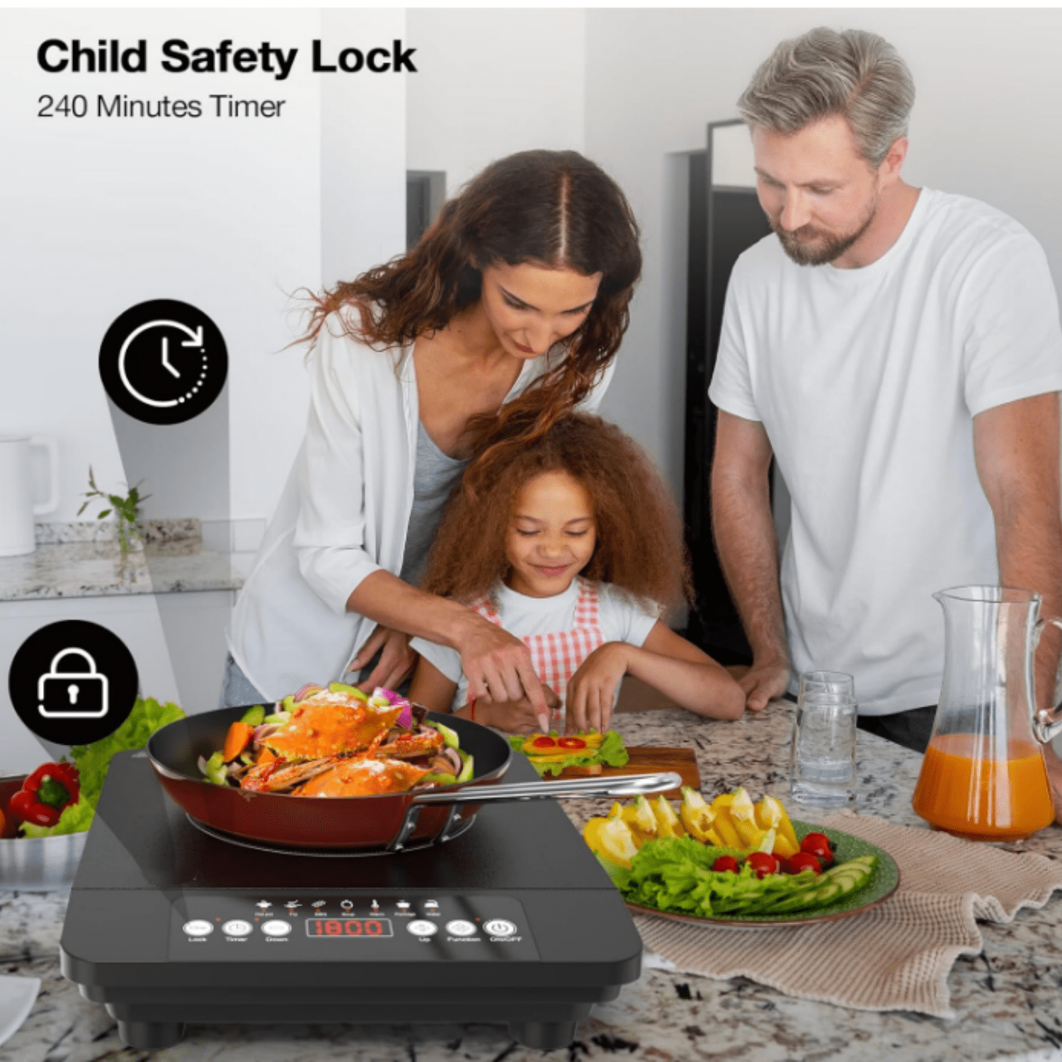 Portable induction Cooktop,110V Single Burner Induction Stove Top,1800W Induction Hot Plate Electric Burner,7 Power Levels, Kids Lock & Timer,LED touch control,Overheat Protection