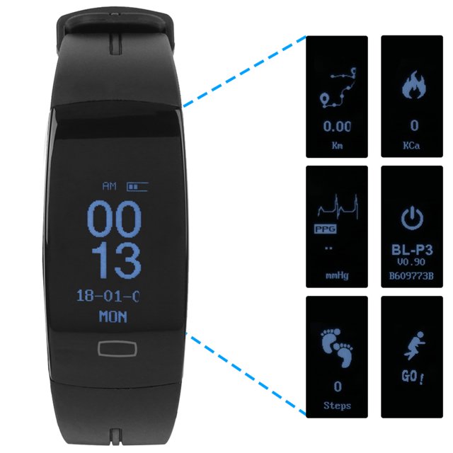 Pulsera inteligente reloj inteligente deportivo material de acero inoxidable pantalla de visualización de 096 pulgadas para interiores y exteriores ANGGREK Otros
