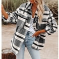 thumbnail image 2 of Chaqueta a cuadros para mujer, chaqueta con botones con patrón de cuadrícula suave y cómoda holgada a la moda para viajar en el trabajo, rejilla blanca y negra M, 2 of 6