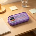 thumbnail image 4 of Double Layer Large Capacity Pencil Case,Fashion Aesthetic Canvas Stationery Bag for Make-up Brush & Stationery Supplies Storage,Office Desk Organizer Bag,Purple, 4 of 7