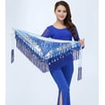 thumbnail image 3 of Belly Dance Hip Scarf with Tassels Sequins Triangle Coins Wrap Skirt Music Festival Clothing,Dark Blue, 3 of 5