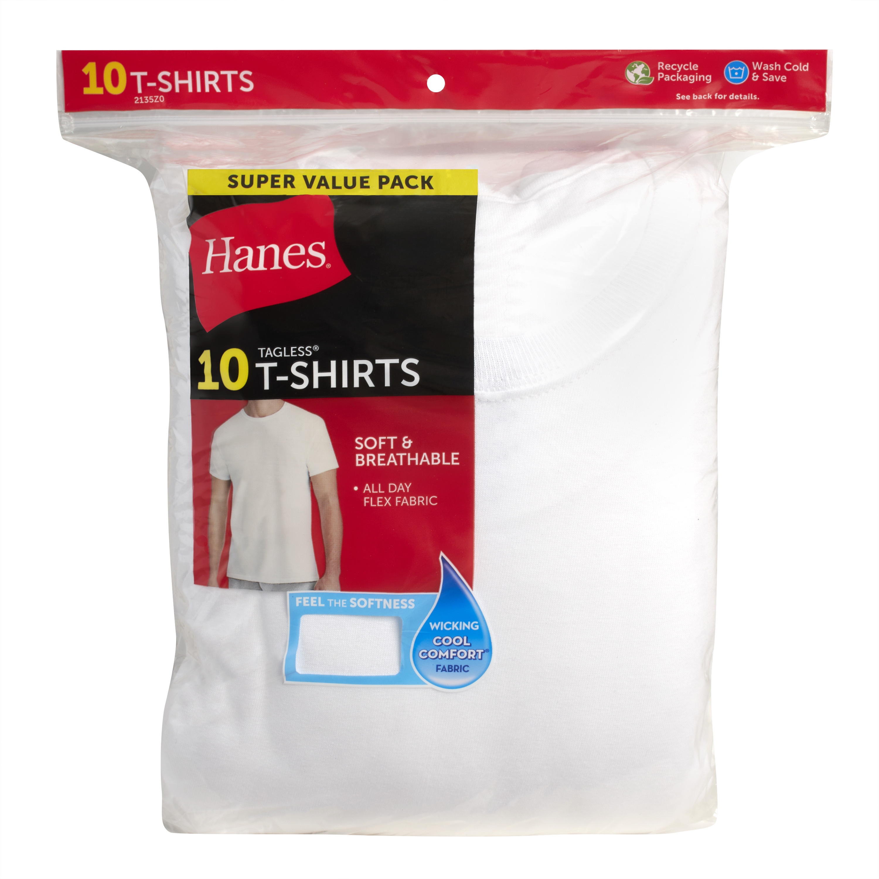 Hanes Men's Super Value Pack White Crew T-Shirt Undershirts, 10 Pack - image 3 of 10
