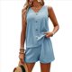 thumbnail image 1 of Conjunto Casual de 2 Piezas para Mujer, Jersey con Cuello en V y Pantalones Cortos de Cintura Alta, Chándal Transpirable de Color Liso, Azul , Talla S, 1 of 9