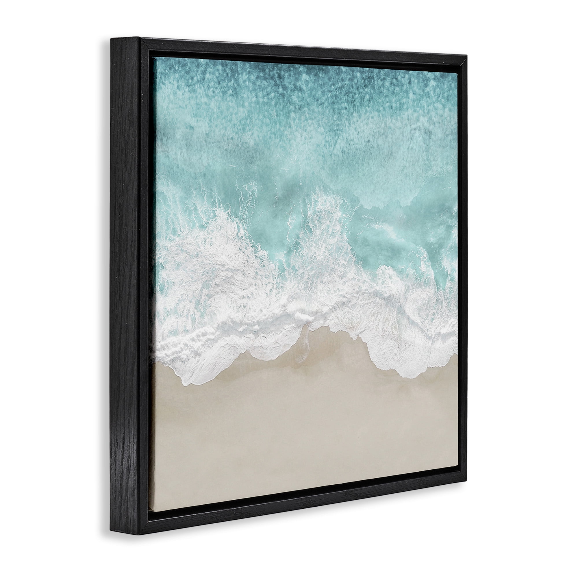 Stupell Industries Sea Foam on Sandy Beach Nature Photography Black Floater Framed Canvas Art Print Wall Art, 25 x 25