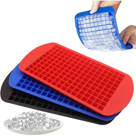 

160 Grid mini Ice cube Trays - Flexible Stackable Mini Whiskey Juice Salad Ice Cube Mold(Red + Blue + Black)
