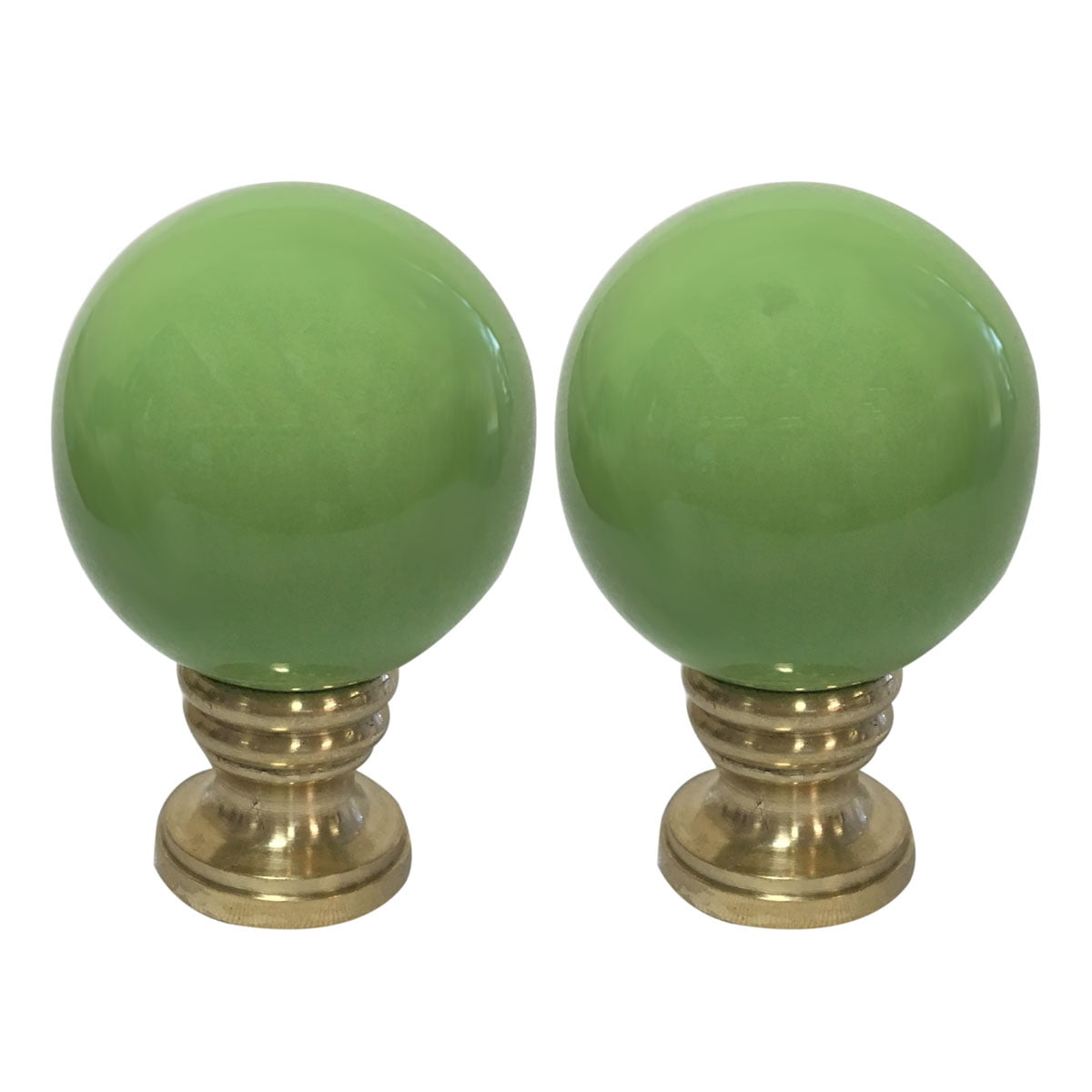 Royal Designs Ceramic Sphere Lime Green Lamp Finial with Polished Brass Base Set of 2