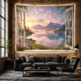 thumbnail image 6 of Mountain Lake Open with Wooden Windows Glass Panes, Mystical Fantasy for Space Lovers, Galaxy Room Decor, Mother'S Day Gift, Tapestry Wall Hanging for Bedroom and Dorm, 6 of 7