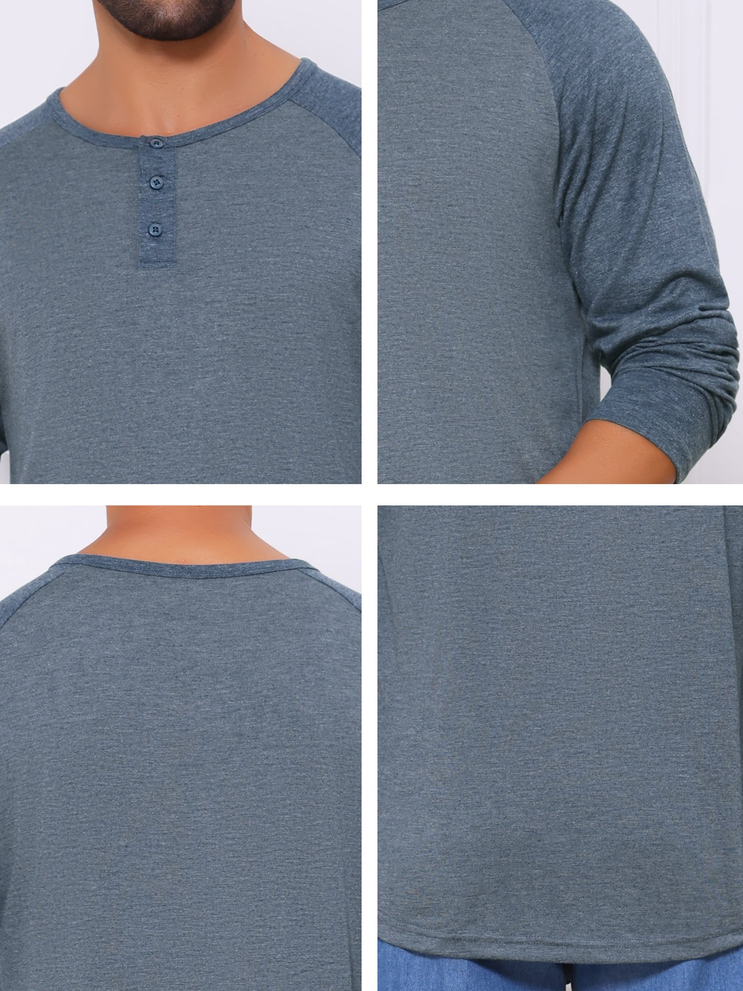 DARING DIVA Men's Raglan Long Sleeve Tee Shirt Baseball Henley T-Shirts 2XL Dark Blue