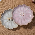 thumbnail image 3 of Lsupdaol Ceramic Ring Dish Holder Jewelry Tray Trinket Tray Vintage Lotus Shaped Small Decorative Jewelry Dish for Dressing Tables Earring Organizer (White and Pink), 3 of 7