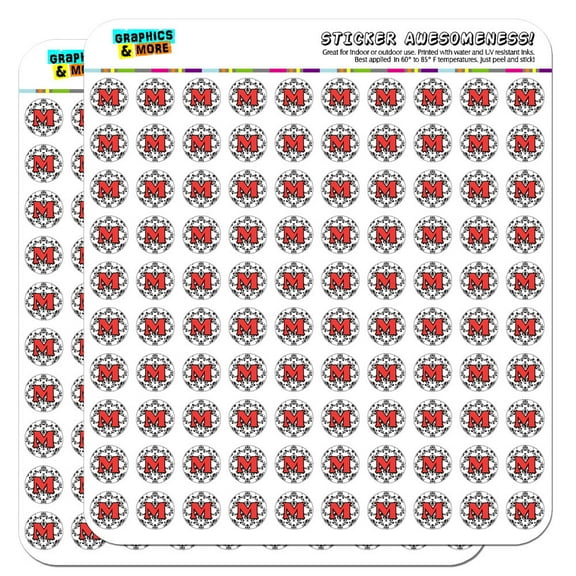 Letter S Initial Damask Elegant Red Black 1/2" (0.5") Scrapbooking Crafting Stickers