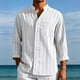 thumbnail image 1 of Blusa y camisa de manga larga con cuello alto para hombre, camisa transpirable con bolsillo y estampado a rayas de cuello alto de moda, de poliéster., 1 of 5