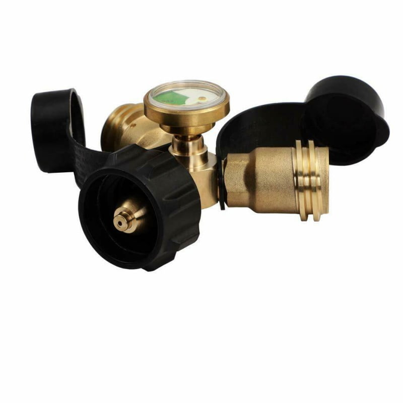 Kibow Propane Tank Y-Splitter Tee Adapter With Gauge-100% Solid Brass-Work With 