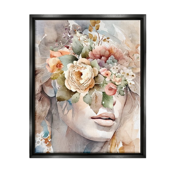 Stupell Industries Female Floral Abstraction Botanical & Floral Painting Black Floater Framed Canvas Art Print Wall Art, 17 x 21