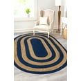 thumbnail image 1 of 2x3 Ft Oval Navy Blue & Natural Jute Area Rug, Hand-Woven, Reversible, Farmhouse Boho Style, Durable & Pet-Friendly Rug for Living Room, Dining Room, and Bedroom, 1 of 5