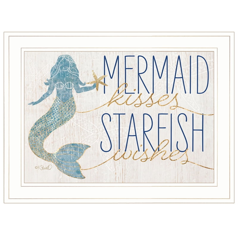 Mermaid Kisses and Starfish Wishes 36x54 Giclee Gallery Print, Wall Decor Travel Poster CA Carlsbad Watercolor