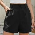 thumbnail image 2 of Clearance! Women's Linen Shorts High Waist Wide Leg Summer With Pockets Pleated Wrap Hem Zippered Casual Comfortable Lightweight Beach Shorts Black L Size, 2 of 7