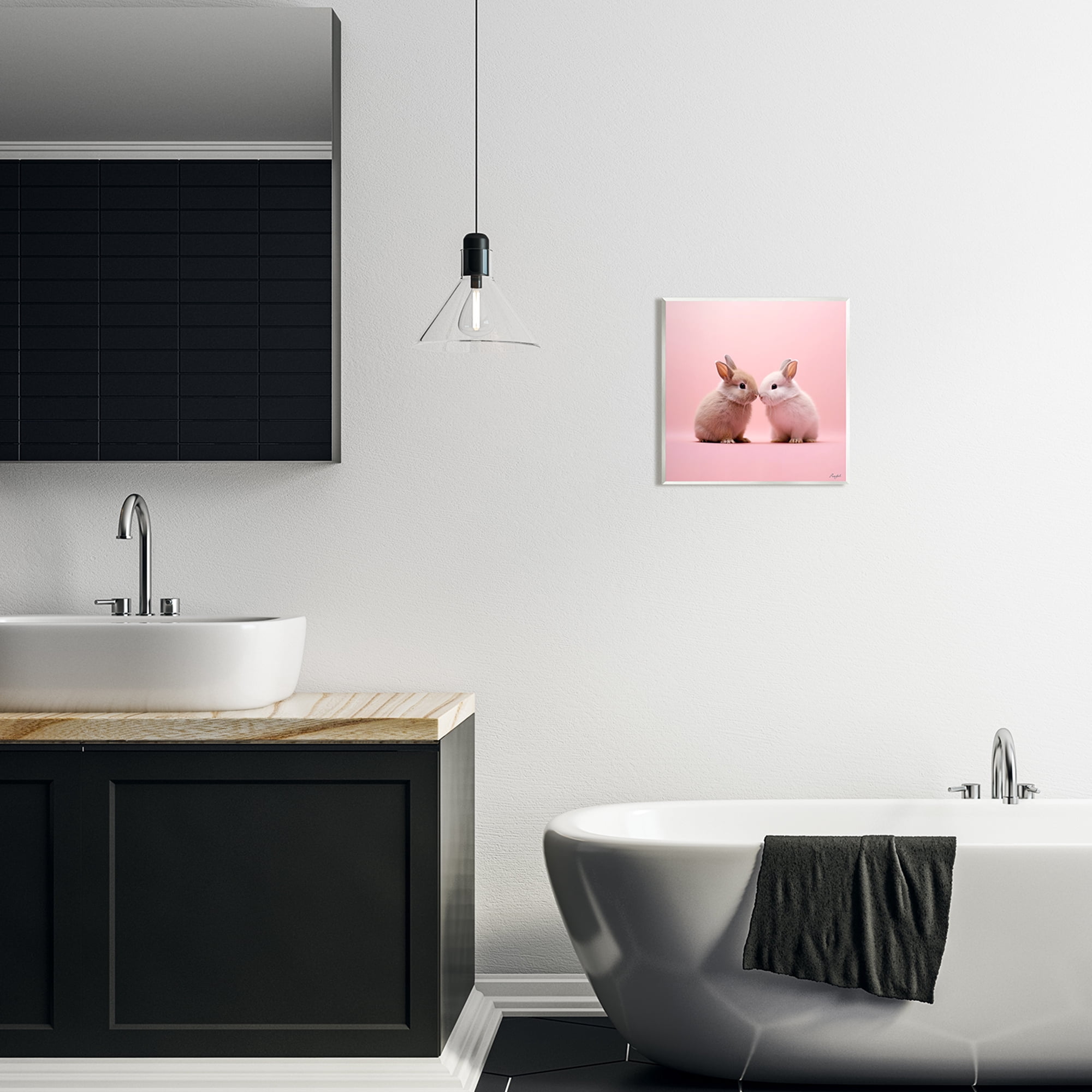 Stupell Industries Baby Bunnies on Pink Animals & Insects Painting Unframed Art Print Wall Art, 12 x 12