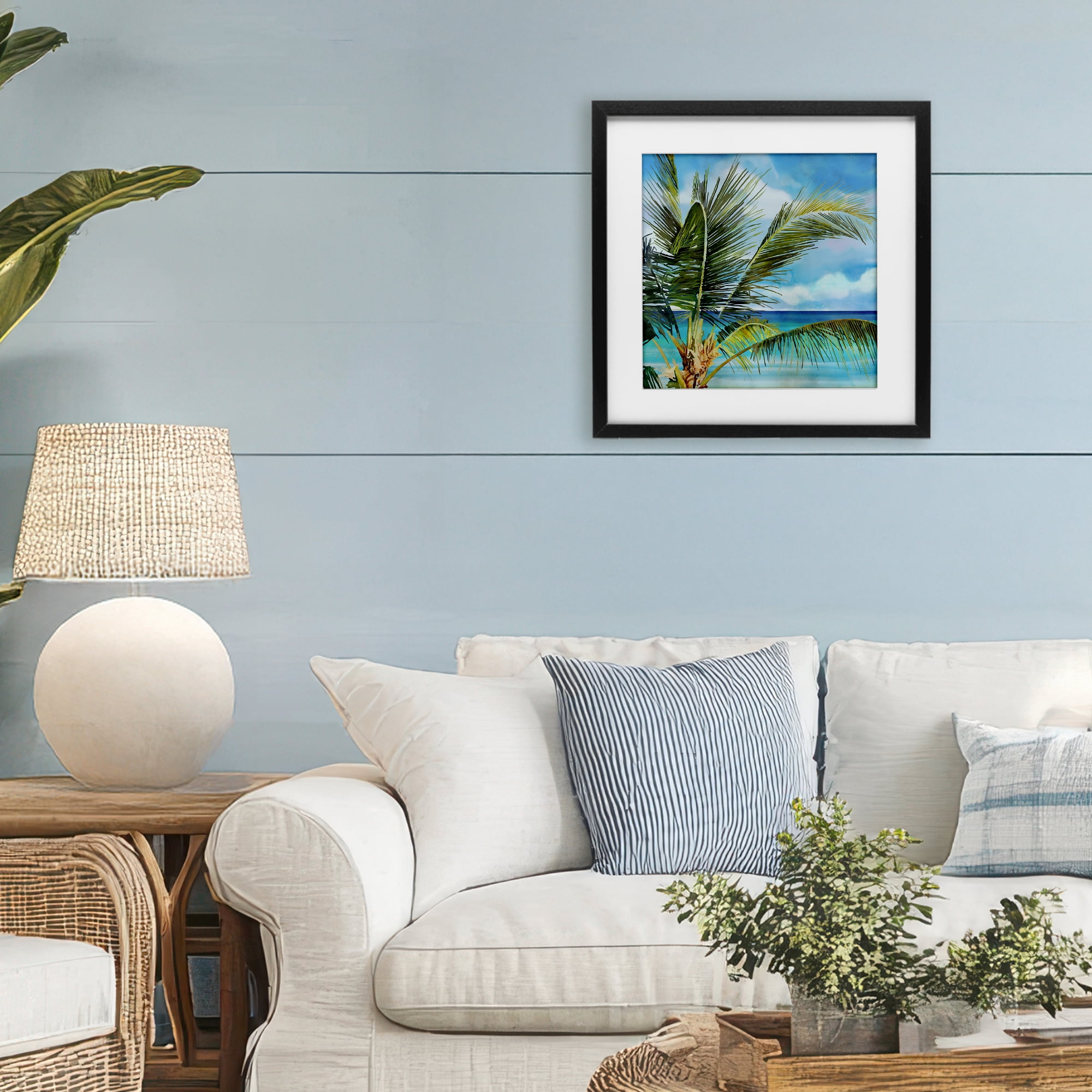 Stupell Industries Lush Palm Watercolor View Black Framed Print Under Glass, design by Mauro Devereaux