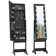 thumbnail image 1 of HOMCOM Free Standing Armoire Organizer, Lighted Mirrored Jewelry Cabinet w/ Angle Adjustable & 16 LED Lights Black, 1 of 7