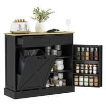 10 Gallon Kitchen Trash Cabinet, Farmhouse Kitchen Cabinet with Hidden Trash Can & 2 Drawers - Black Wood Storage