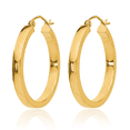 thumbnail image 3 of 10K Solid Yellow Gold Square Tube Round Medium Hoop Earrings, 3 of 10