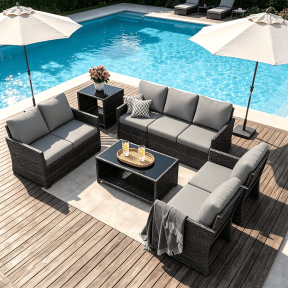 YODOLLA 7-Piece Patio Furniture Set with Storage on Sale, Rattan Wicker Outdoor Furniture with 2 Storage Boxes Outdoor Sectional Sofa Conversation Set in Gray Wicker& Gray Cushions