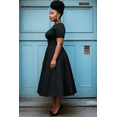 thumbnail image 3 of Plus Size Black Vintage Boat Neck Midi Dress, Short Sleeve 1950s Style Fit-and-Flare Swing Dress, 3 of 4