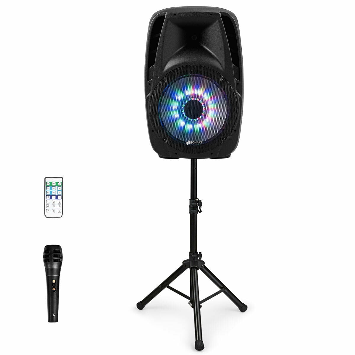 Gymax 15'' Portable 1500W 2-Way Powered Speaker With Illuminating Light
