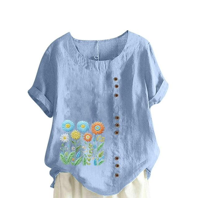 Túnica de Manga Corta Tops para las Mujeres Océano Pescado Impreso Blusa, Ropa Casual Ver Botón Arriba Camiseta