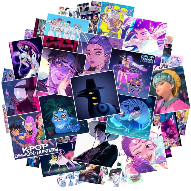 50PCS KPop Demon Hunters Stickers Cute Cartoon Characters Waterproof Decals - Comic Peripheral Shiny Sticker Pack Props Cute Cartoon Characters Waterproof Decals Suitable As A Gift