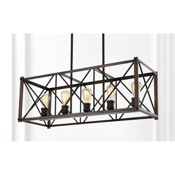 JONATHAN Y Ferme 30" 5-Light Adjustable Iron Farmhouse Industrial LED Dimmable Pendant, Oil Rubbed Bronze