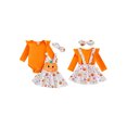 thumbnail image 2 of Cjfdfy Newborn Baby Girl Halloween Outfit My First Halloween Ruffle Long Sleeve Romper Ghost Pumpkin Dress Bow Headband Three Piece Set Infant Cute Halloween Fall Winter Outfit, 2 of 9