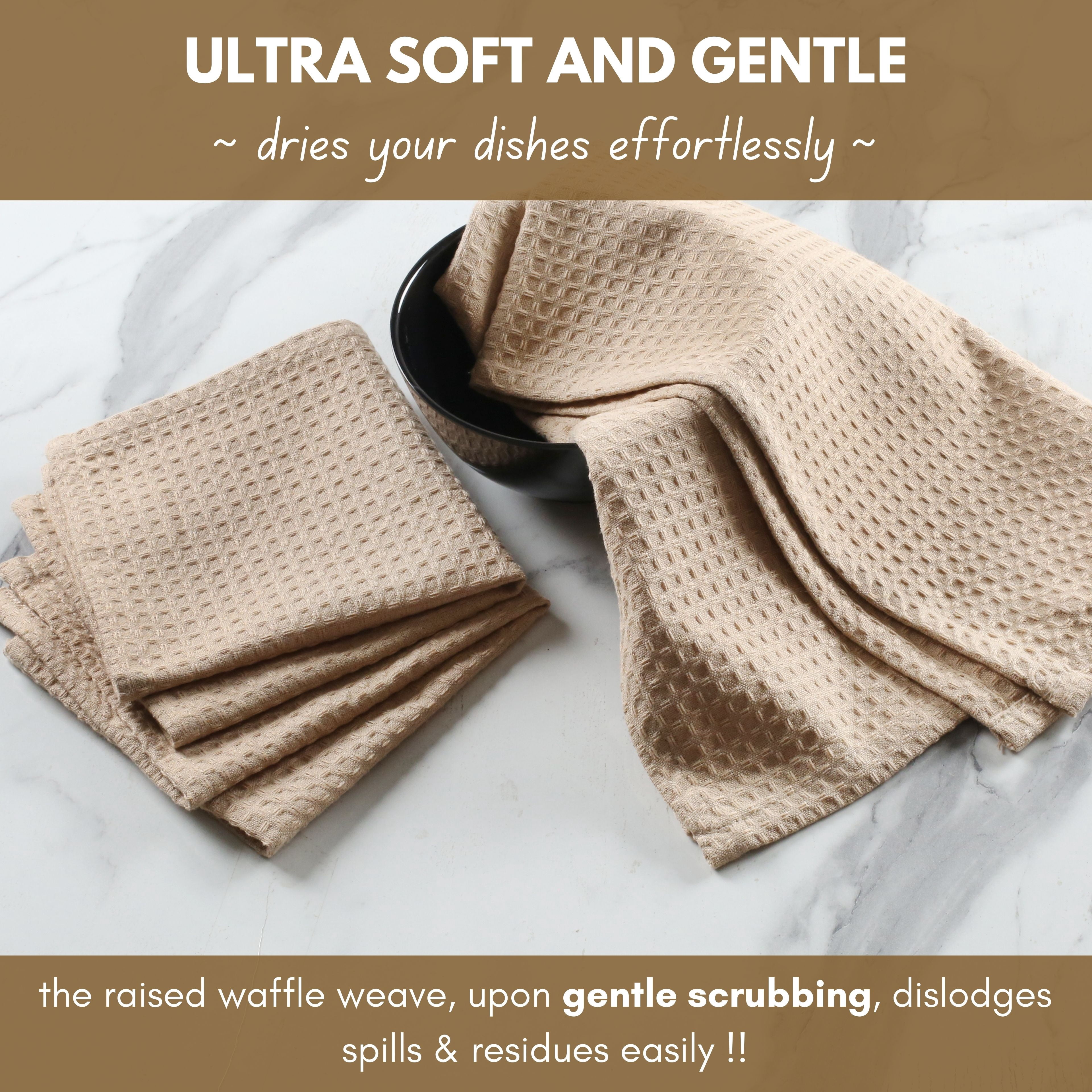 Native Fab Set of 6 Cotton Kitchen Dish Towels 16x26 Absorbent Durable Washable, Tea Towels, Dish Cloths, Bar Towels, Cleaning Towels, Kitchen Towels with Hanging Loop, Beige