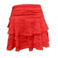 thumbnail image 4 of vigerkar Womens Lace Mini Skirt Y2k Low Waist Flowy Skirts Layered Pleated Ruffle Skirt Sexy Streetwear Red, L, 4 of 4