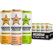 Rockstar Focus Zero Sugar Energy Drink, 3 Flavor Variety Pack, Lions Mane, Energy & Mental Boost, 12 oz 12 Pack Cans