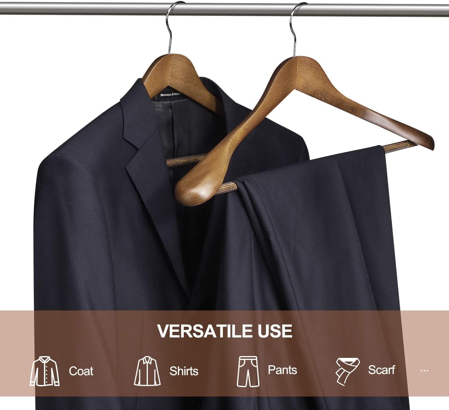 HOUSE DAY Wide Shoulder Wooden Hangers, Solid Wood Hanger for Suits, Coat, Clothes, 12 Pack