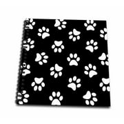 3dRose Black and white Paw print pattern - pawprints - cute cartoon animal eg dog or cat footprints - Mini Notepad, 4 by 4-inch